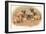 Four Pug Dogs Sitting around a Kitten on a Plate-English School-Framed Giclee Print