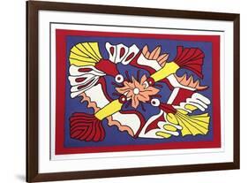 Four Red Birds and a Flower-Victor Delfin-Framed Limited Edition