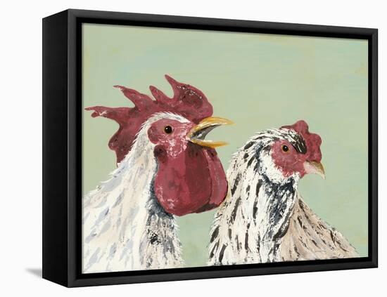 Four Roosters White Chickens-Jade Reynolds-Framed Stretched Canvas