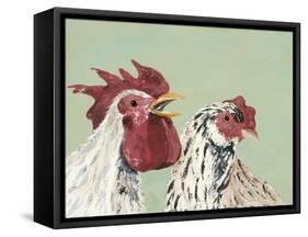 Four Roosters White Chickens-Jade Reynolds-Framed Stretched Canvas