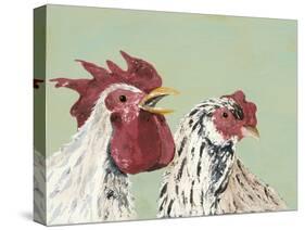 Four Roosters White Chickens-Jade Reynolds-Stretched Canvas