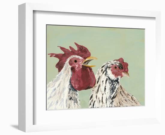 Four Roosters White Chickens-Jade Reynolds-Framed Art Print