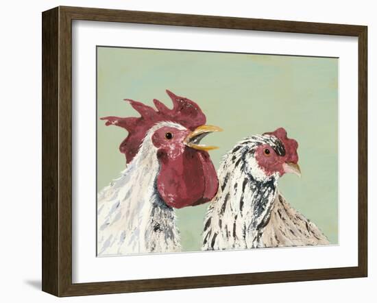 Four Roosters White Chickens-Jade Reynolds-Framed Art Print