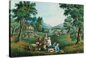 Four Seasons-Currier & Ives-Stretched Canvas