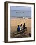 Four Small Boys Look Out to Sea from Where They Sit on Bamboo Fishing Boat on Island of Princip�-Camilla Watson-Framed Photographic Print