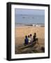 Four Small Boys Look Out to Sea from Where They Sit on Bamboo Fishing Boat on Island of Princip�-Camilla Watson-Framed Photographic Print