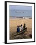 Four Small Boys Look Out to Sea from Where They Sit on Bamboo Fishing Boat on Island of Princip�-Camilla Watson-Framed Photographic Print