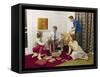 Four Smartly-Dressed Teenagers Having Cocktails around a Record Player-null-Framed Stretched Canvas