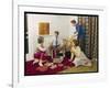 Four Smartly-Dressed Teenagers Having Cocktails around a Record Player-null-Framed Photographic Print