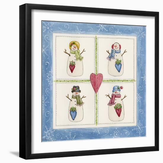 Four Snowmen with Heart Pockets-Debbie McMaster-Framed Giclee Print