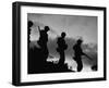 Four Soldiers with Helmets and Rifles Moving on Crest of Ridge, on Patrol at Night-Michael Rougier-Framed Photographic Print