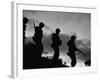 Four Soldiers with Helmets and Rifles Moving on Crest of Ridge, on Patrol at Night-Michael Rougier-Framed Photographic Print