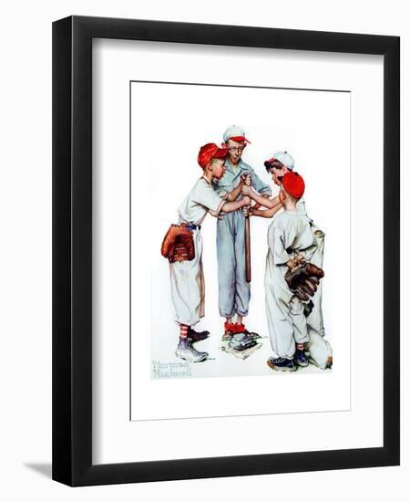 Four Sporting Boys: Baseball-Norman Rockwell-Framed Giclee Print