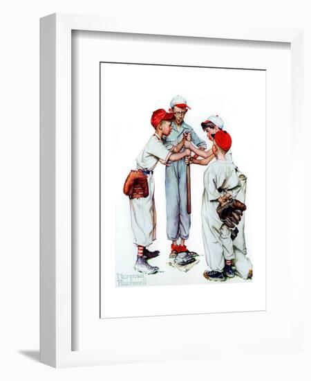 Four Sporting Boys: Baseball-Norman Rockwell-Framed Giclee Print