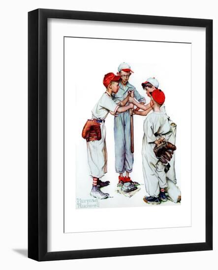 Four Sporting Boys: Baseball-Norman Rockwell-Framed Giclee Print