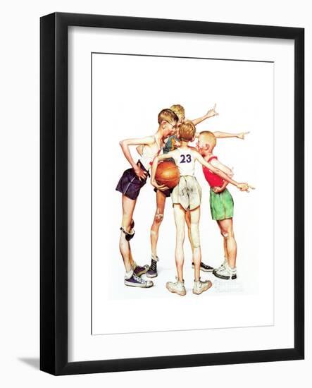 Four Sporting Boys: Basketball-Norman Rockwell-Framed Giclee Print