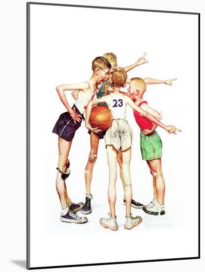 Four Sporting Boys: Basketball-Norman Rockwell-Mounted Giclee Print
