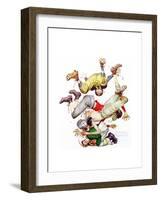 Four Sporting Boys: Football-Norman Rockwell-Framed Giclee Print