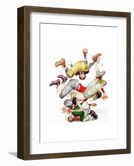 Four Sporting Boys: Football-Norman Rockwell-Framed Giclee Print