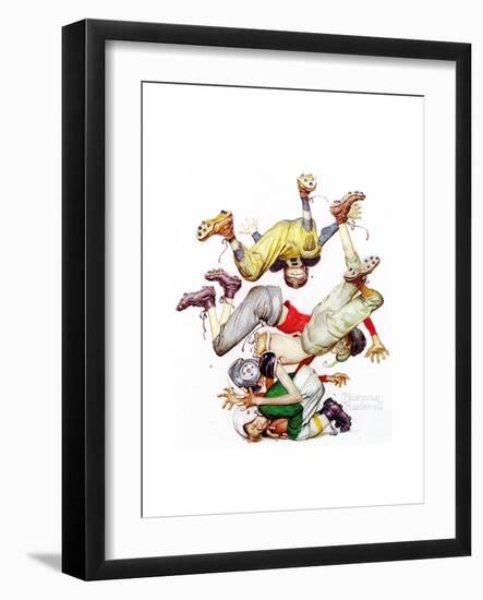 Four Sporting Boys: Football-Norman Rockwell-Framed Giclee Print