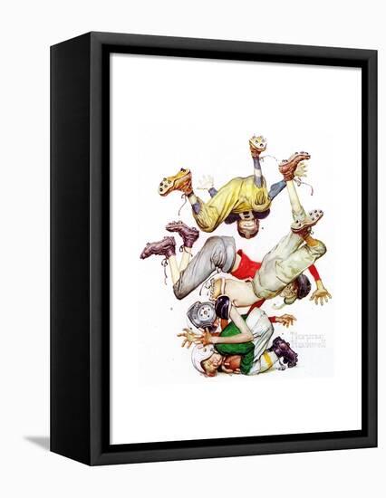 Four Sporting Boys: Football-Norman Rockwell-Framed Stretched Canvas