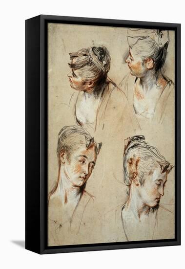 'Four Studies of a Young Woman's Head', 1716-1717-Jean Antoine Watteau-Framed Stretched Canvas