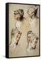 'Four Studies of a Young Woman's Head', 1716-1717-Jean Antoine Watteau-Framed Stretched Canvas