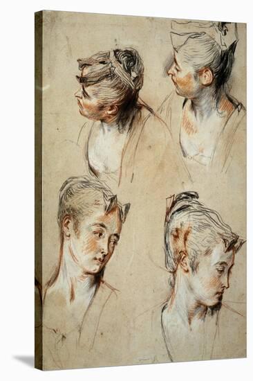 'Four Studies of a Young Woman's Head', 1716-1717-Jean Antoine Watteau-Stretched Canvas