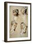 'Four Studies of a Young Woman's Head', 1716-1717-Jean Antoine Watteau-Framed Giclee Print