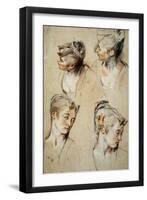 'Four Studies of a Young Woman's Head', 1716-1717-Jean Antoine Watteau-Framed Giclee Print