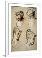 'Four Studies of a Young Woman's Head', 1716-1717-Jean Antoine Watteau-Framed Giclee Print