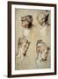 'Four Studies of a Young Woman's Head', 1716-1717-Jean Antoine Watteau-Framed Giclee Print