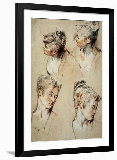 'Four Studies of a Young Woman's Head', 1716-1717-Jean Antoine Watteau-Framed Giclee Print