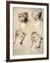 Four Studies of a Young Woman's Head-Antoine Watteau-Framed Art Print