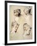 Four Studies of a Young Woman's Head-Antoine Watteau-Framed Art Print