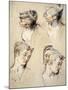 Four Studies of a Young Woman's Head-Antoine Watteau-Mounted Art Print