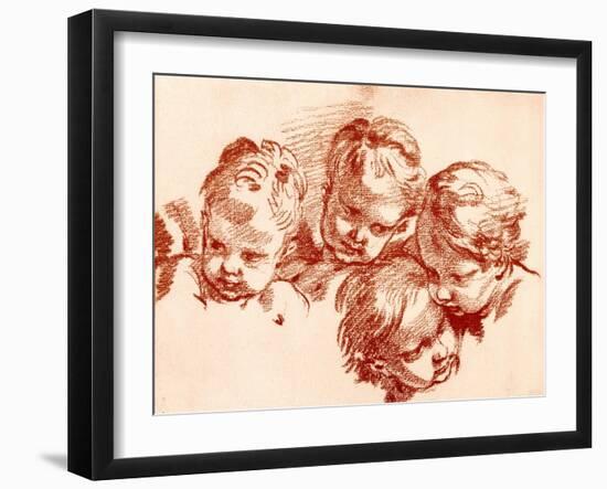 Four Studies of Children Heads-Francois Boucher-Framed Giclee Print