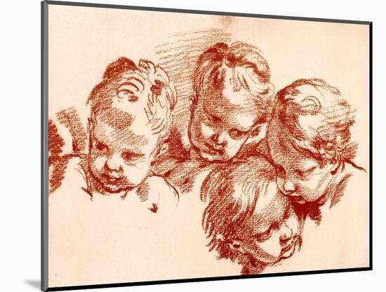 Four Studies of Children Heads-Francois Boucher-Mounted Giclee Print
