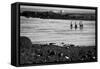 Four Swimmers on Long Island Beach Black White Photo Poster Print-null-Framed Stretched Canvas