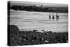 Four Swimmers on Long Island Beach Black White Photo Poster Print-null-Stretched Canvas