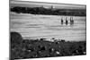 Four Swimmers on Long Island Beach Black White Photo Poster Print-null-Mounted Poster