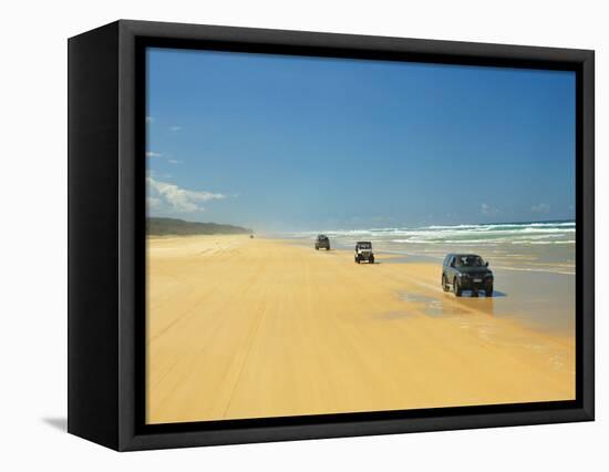 Four Wheel Drives, Seventy Five Mile Beach, Fraser Island, Queensland, Australia-David Wall-Framed Stretched Canvas