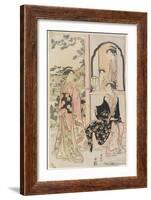 Four Women in Mitate as Ushiwaka Serenading Jo-Ruri-Hime, 1785-Torii Kiyonaga-Framed Giclee Print