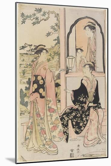 Four Women in Mitate as Ushiwaka Serenading Jo-Ruri-Hime, 1785-Torii Kiyonaga-Mounted Giclee Print