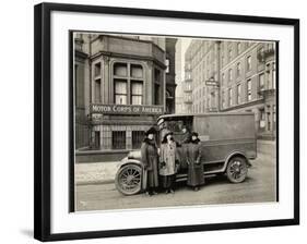 Four Women of the Motor Corps of America Standing in Front of an Ambulance (One Woman in Driver's…-Byron Company-Framed Giclee Print