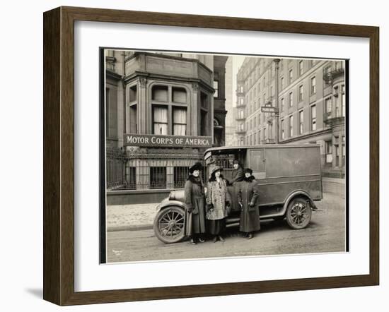 Four Women of the Motor Corps of America Standing in Front of an Ambulance (One Woman in Driver's…-Byron Company-Framed Giclee Print