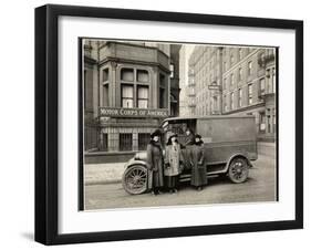 Four Women of the Motor Corps of America Standing in Front of an Ambulance (One Woman in Driver's…-Byron Company-Framed Giclee Print