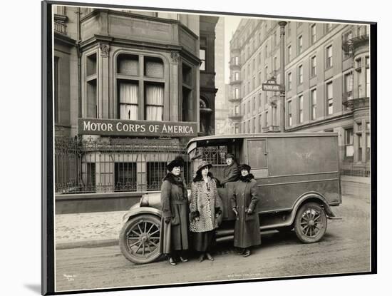 Four Women of the Motor Corps of America Standing in Front of an Ambulance (One Woman in Driver's…-Byron Company-Mounted Giclee Print