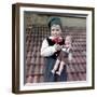 Four Year Old German Boy Stands with His Lederhosen Dressed Doll, Ca. 1949-null-Framed Photographic Print