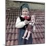 Four Year Old German Boy Stands with His Lederhosen Dressed Doll, Ca. 1949-null-Mounted Photographic Print